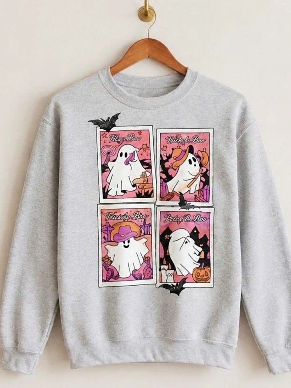 Ghost Halloween Graphic Sweatshirt in Gray